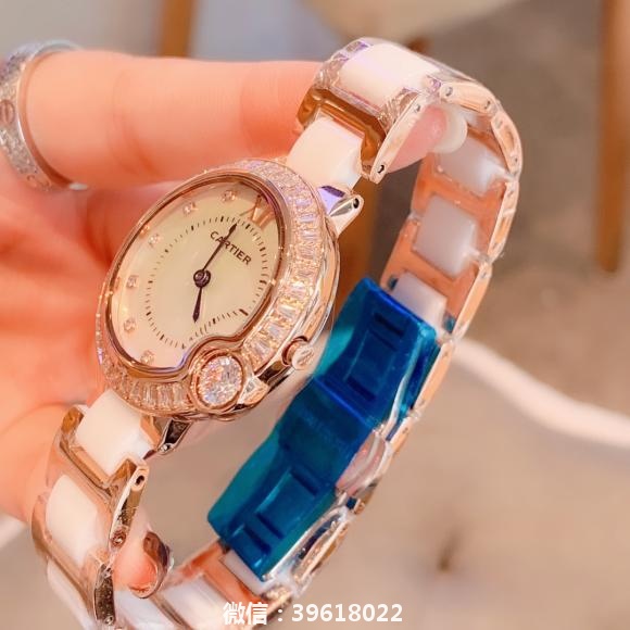 白钻 金钻卡地亚Cartier蓝汽球陶瓷间钢女款腕表