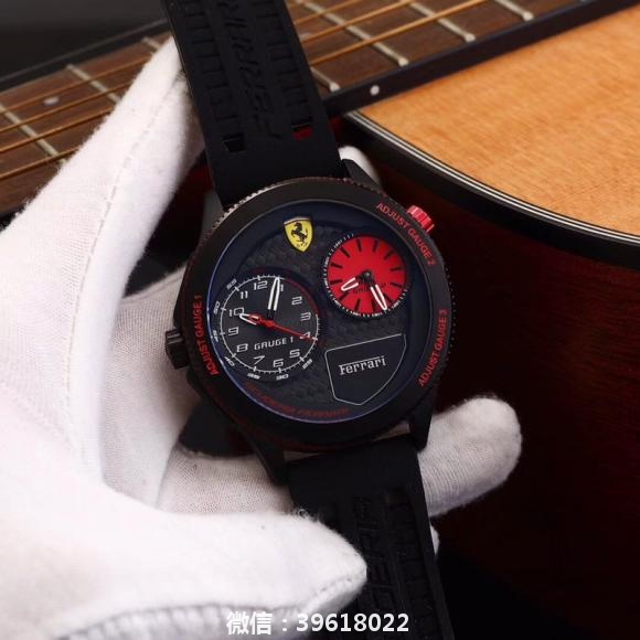 新款Ferrari-法拉利胶带 双时区  酷炫狂拽   超跑赛车系列  两地时显示精品男士腕表