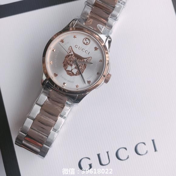 最新款 古驰Original Gucci全钢G-timeless系列 猫头 正品品质 经典三珠带女表 进口石英机芯