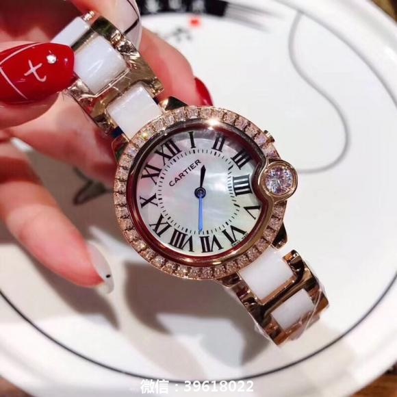卡地亚Cartier蓝汽球陶瓷间钢女款腕表