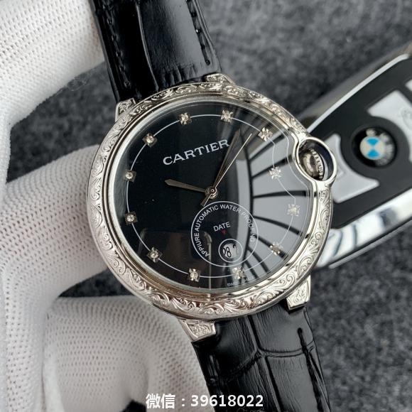 卡地亚-Cartier 蓝气球雕花壳套 精致 经典时尚男士腕表
