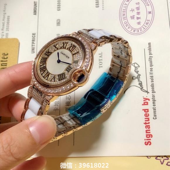 实拍奢华版卡地亚Cartier蓝气球系列陶瓷间钢女款腕表