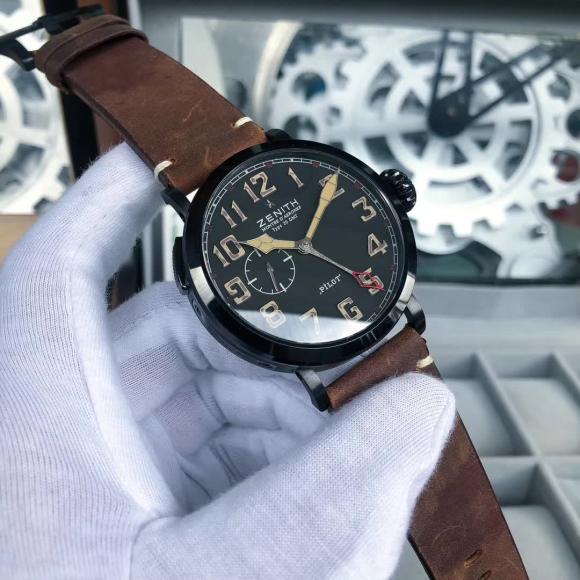 台湾厂推荐一比一原版开模真力时-ZENITH   飞行员系列 复古新主义品鉴真力时飞行员系列精钢复古腕表