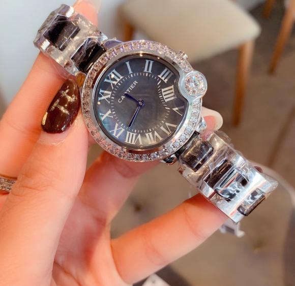 玫卡地亚Cartier蓝汽球陶瓷间钢女款腕表
