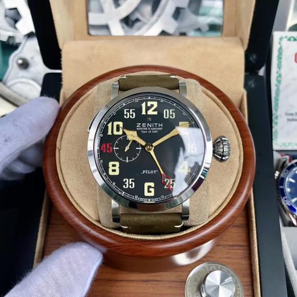 台湾厂推荐一比一原版开模真力时-ZENITH   飞行员系列 复古新主义品鉴真力时飞行员系列精钢复古腕表
