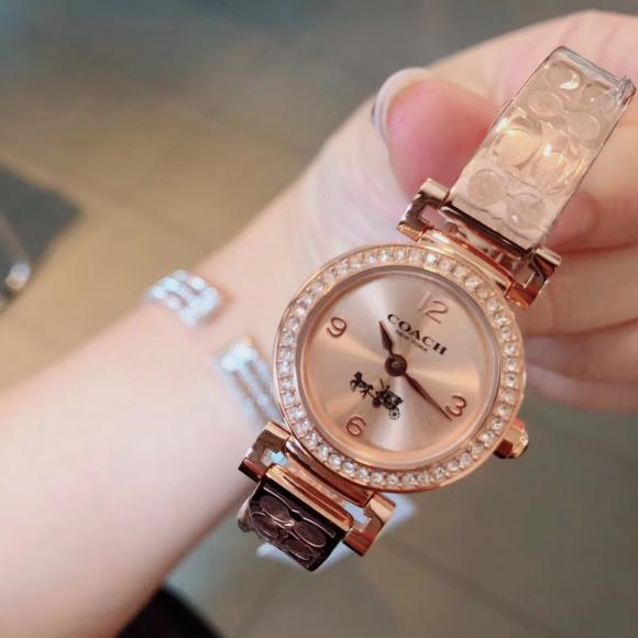 美国热卖代购COACH蔻驰钢带手镯表镶钻 女式小表盘手表