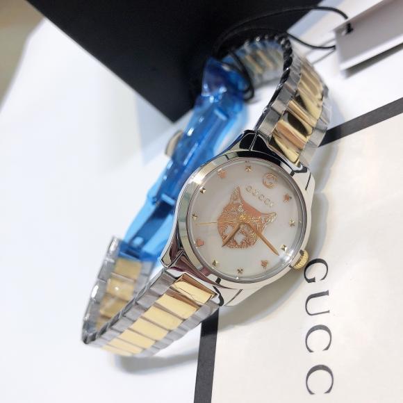 「/」2019最新款 古驰Original Gucci全钢G-timeless系列 猫头 正品品质 经典三珠带女表 进口石英机芯