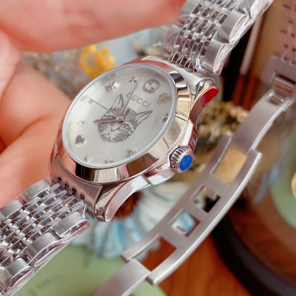 .发货实拍 gucci古奇G-Timeless系列可爱猫猫表盘间金男女手表腕表