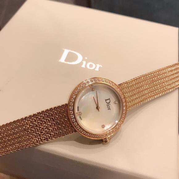 「麦芽糖」Dior 爆款 女士网带石英款 精钢材质 白色贝母表盘 30mm