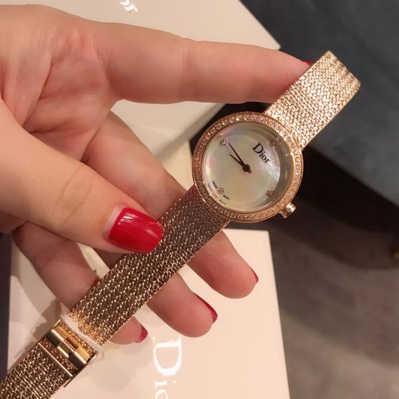 「麦芽糖」Dior 爆款 女士网带石英款 精钢材质 白色贝母表盘 30mm