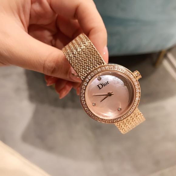 Dior 爆款 女士网带石英款 精钢材质 粉色贝母表盘 30mm